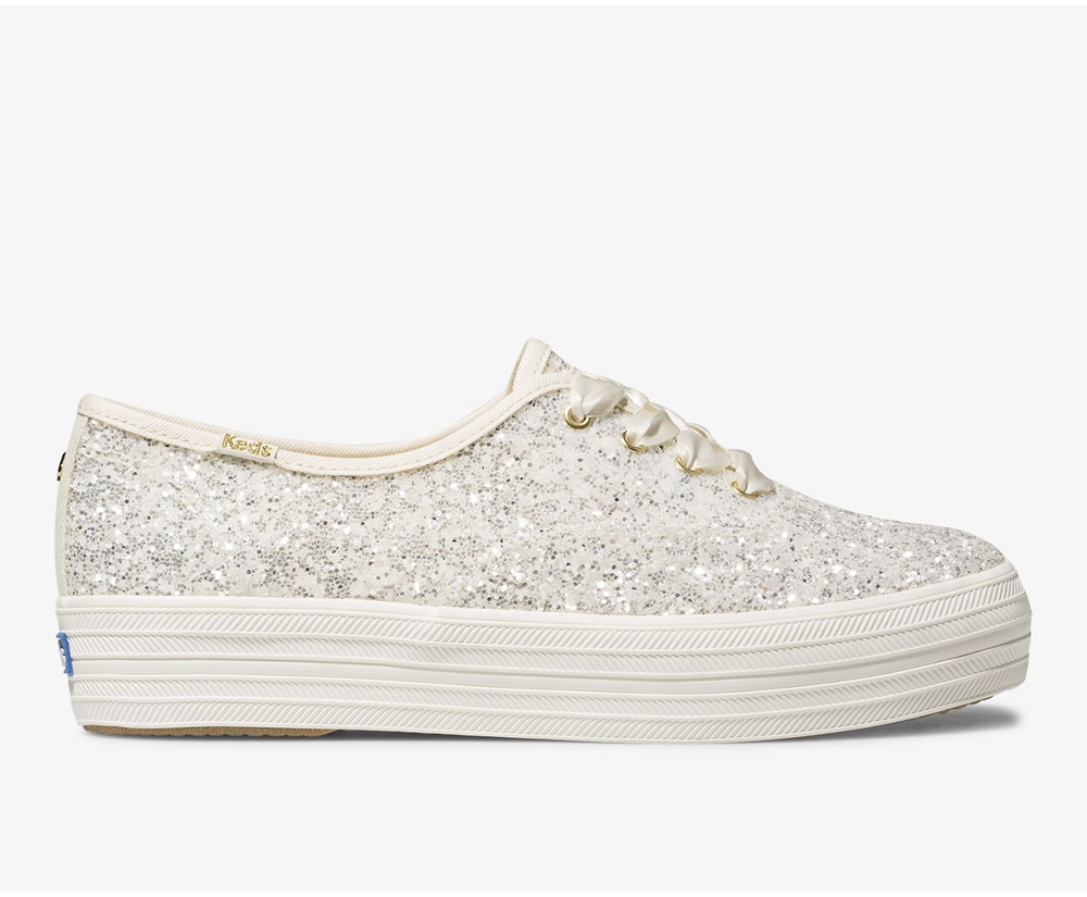 Keds Sneakers White - Kate Spade new york Triple Glitter - Womens VOJCID-196